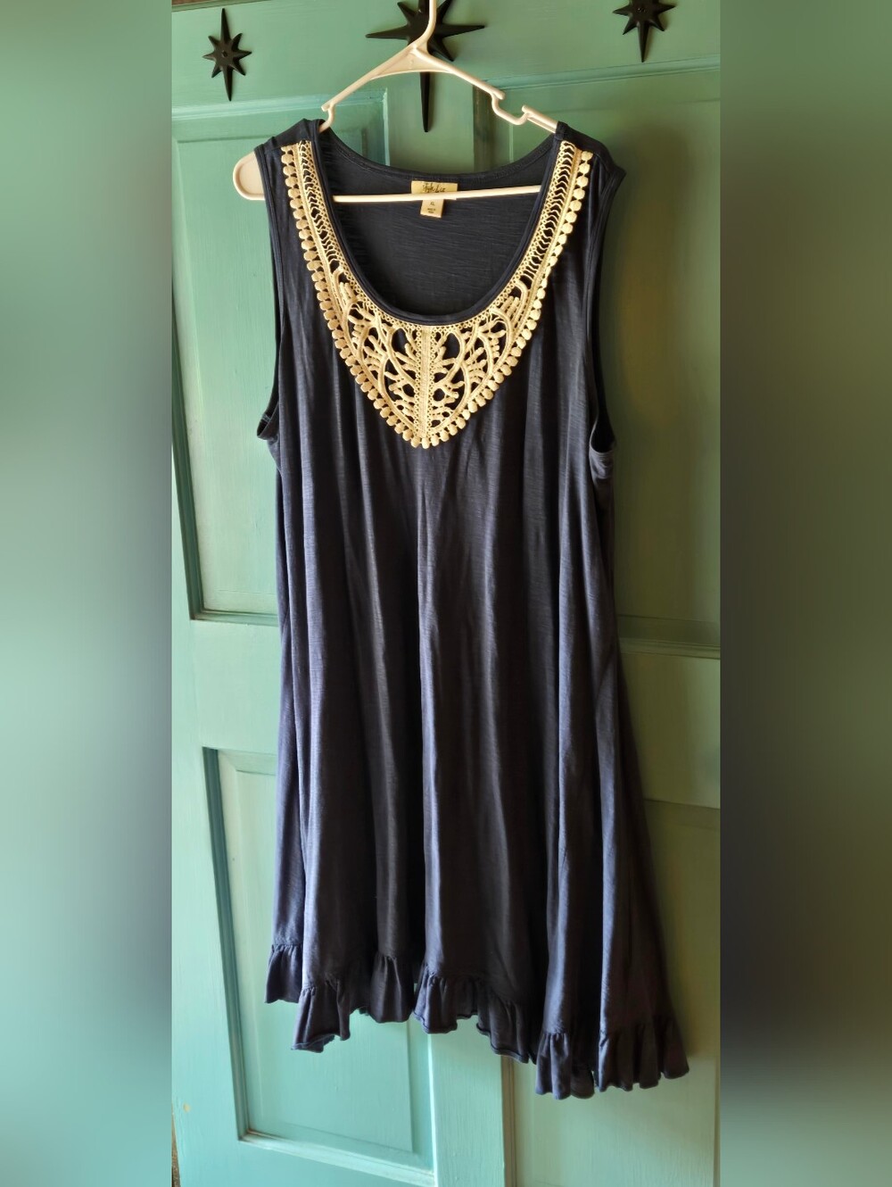 Style & Co. Blue Dress with Cream Crochet Bib